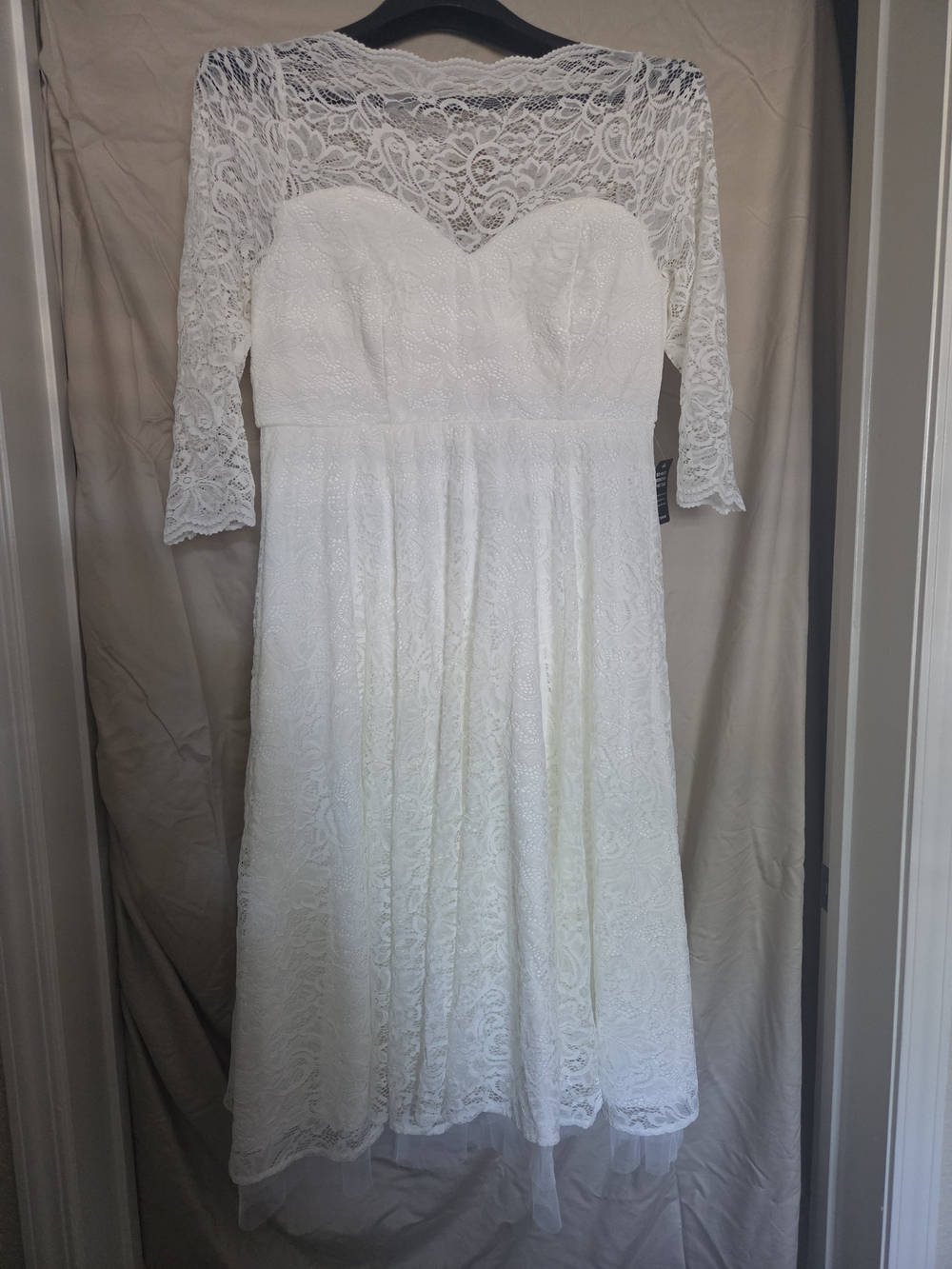 torrid White Lace Fit-and-Flare Wedding Dress with Sheer Three-Quarter Sleeves